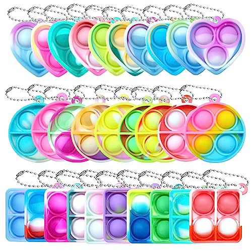 Yeefunjoy 30 Stück Mini Silikon Schlüsselanhänger Toys, Pop Push It Fidget Toy, Mini Silikon Schlüsselbund Toys, Squeeze Poppet Bubble Finger Toys Stress Reliever Anti-Angst für Kinder Erwachsene von Yeefunjoy