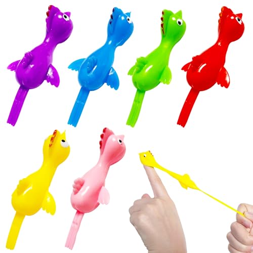 Yeefunjoy 6pcs Schleuder Huhn, Lustig Strecken Fliegende Hühner, Finger Gummi Schnipsen Dehnbar Spielzeug, Neuheit Katapult Huhn für Büro Streiche Spielzeug Geburtstag Party für Kinder und Erwachsene von Yeefunjoy