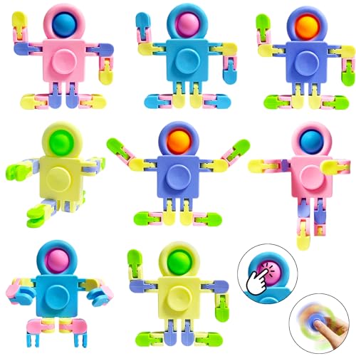 Yeefunjoy 8pcs Fidget Transformable Sensory Toys, Robot Pop it Fidget Spielzeug, DIY Verformbare Fingerspitze Hand Finger Push IT and POP Bubble, Anti Stess Spielzeug, Geschenk für Kinder Erwachsene von Yeefunjoy