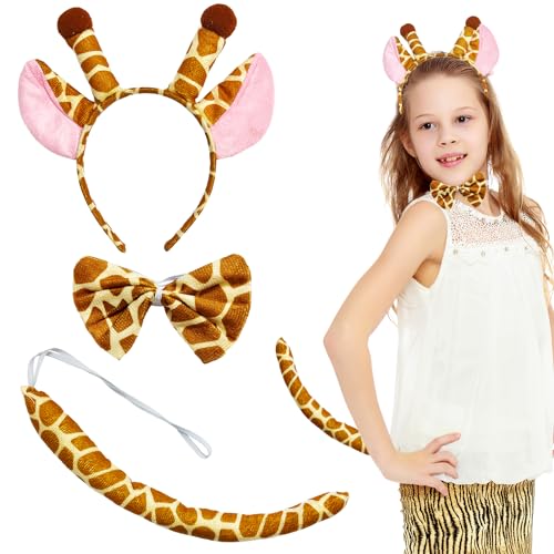 Yeefunjoy Giraffen Kinder Kostüm, Giraffenohr Stirnband mit Schwanz Fliege, Giraffen Tierkleid Kostüm Cosplay, Dschungel Tierkostüm für Karneval Halloween Fasching Geburtstag Mottoparty Tierpartys von Yeefunjoy