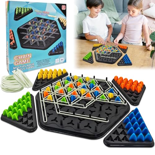 Yeefunjoy Triggle Spiel Gummibänder, Ketten Dreieck Schachspiel Mit Gummibändern Dreiecksschachbrettspiel, Tabletop Taktikspiel für Familientreffen für Kinder und Erwachsene Geburtstags Feier Geschenk von Yeefunjoy