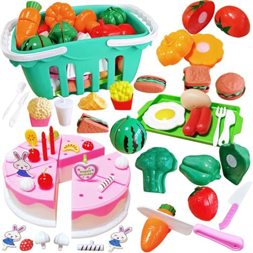 Yeelan Kinderküche Zubehör 68 Stück Kinder Küchenzubehör, Spielküche Zubehör für Jungen und Mädchen，Kuchen Gemüse Obst Schneiden Spielzeug für Weihnachten, Geburtstag, Kindertag Geschenke von Yeelan