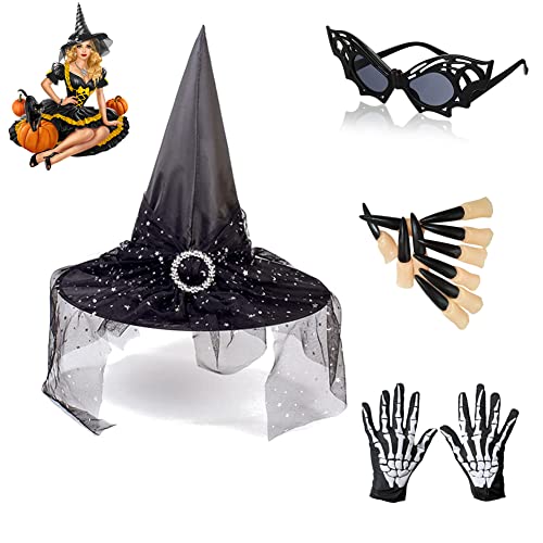 Yeeteesy Hexe Hut Kostüm set, Partei Hexenhut Hexenhut Spitzmütze Halloween Kostüm Requisiten für Erwachsene Kinder Halloween Cosplay Maskerade Zubehör Geschenk von Yeeteesy