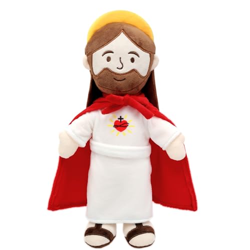 Yelakey Jesus-Plüschpuppe mit Umhang, Herz Jesus, Retterpuppe, religiöses Partygeschenk für Kinder, Taufe, Ostern (rot) von Yelakey