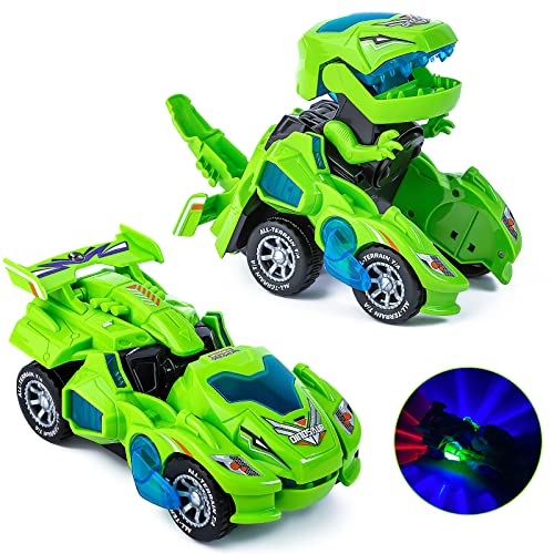 Yellcetoy Dinosaurier Transform Auto, Transformator Dino Spielzeug mit Musik und Licht Automatische Transforming Dinosaur Car für 3 4 5 6 7 Jahre Jungen Grün von Yellcetoy