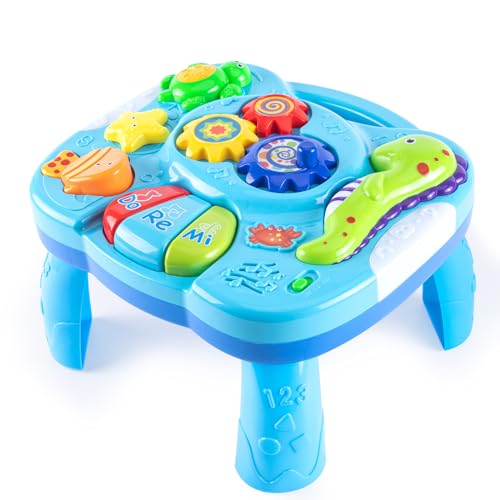 Yellcetoy Spieltisch Activity Spielzeug ab Baby 6 9 12 Monate 1 Jahr, Spieltisch Musik Musikspielzeug Lernspielzeug für Junge Mädchen Weihnachten Geschenke Blau von Yellcetoy