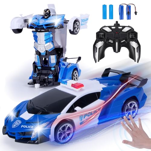 Yellcetoy Transform Spielzeug Ferngesteuertes Auto, Roboter Auto mit Handgesten Sening Musik & Licht, Polizei Autos mit 2,4Ghz Fernbedienung Akkus, Kinder Junge Geschenke ab 3-10 Jahre von Yellcetoy