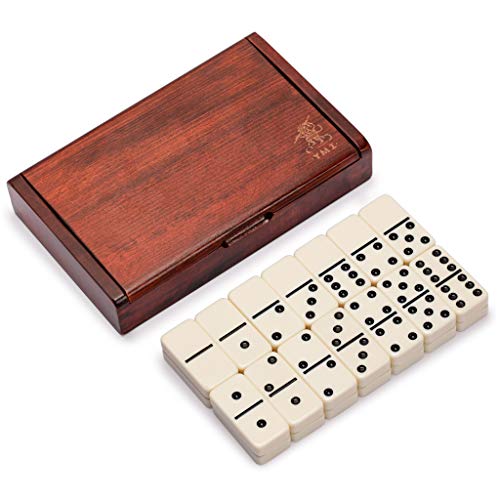 Yellow Mountain Imports 28 Tiles Double 6 Dominoes (Pips/Dots) Game Set - Jumbo Tournament Size Dominos with Dark Oak Wood Case von Yellow Mountain Imports