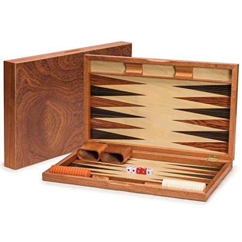 Yellow Mountain Imports Backgammon-Spiel-Set aus Palisander mit Holzintarsien - Knoll - mit Acryl-Spielsteinen & Holzwürfelbechen, 49 Zentimeter Brett von Yellow Mountain Imports