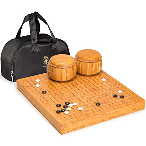 Yellow Mountain Imports Bamboo 5-Centimeter Reversible 19x19/13x13 Go Game Set Board with Double Convex Melamine Stones and Bamboo Bowls von Yellow Mountain Imports