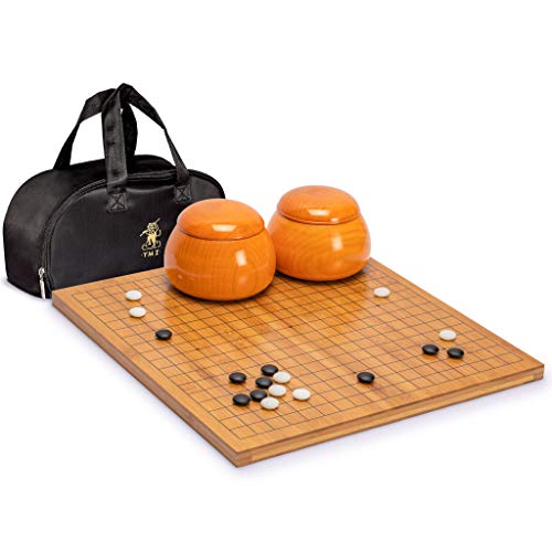 Yellow Mountain Imports Bambus 2 Zentimeters Reversible 19x19/13x13 Go Game Set Brett mit doppelt konvexen Yunzi Steinen und Jujube Holzschalen - Klassisches Strategie-Brettspiel (Baduk/Weiqi) von Yellow Mountain Imports