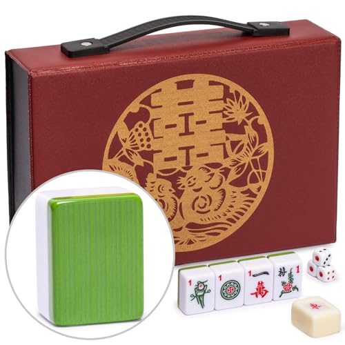 Yellow Mountain Imports Chinesisches Mahjong-Set „Bambus-Oase mit 146 kleinen Spielsteinen und roter Vinyltasche — nur für chinesisches Spiel [「竹林綠洲」中國麻將] von Yellow Mountain Imports