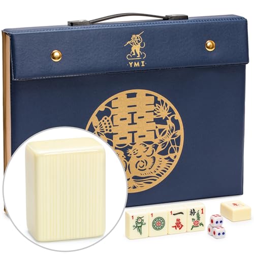 Yellow Mountain Imports Chinesisches Mahjong-Set „Bleau Fontaine“ mit 146 mittleren Spielsteinen und Blauer Vinyltasche – nur für das chinesische Spielformat geeignet [「「碧蘭楓丹」中國麻將] von Yellow Mountain Imports