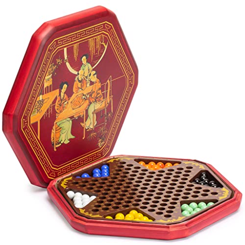 Yellow Mountain Imports Classic Chinese Checkers Halma Board Game Set with Storage, 12.6-inch Wooden Board, and Solid Color 16-Millimeter Glass Marbles von Yellow Mountain Imports