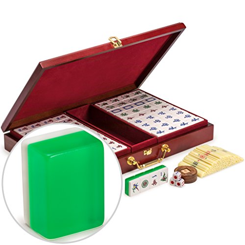 Yellow Mountain Imports Classic Chinese Mahjong Game Set - Emerald - with 148 Translucent Green Tiles and Wooden Case von Yellow Mountain Imports