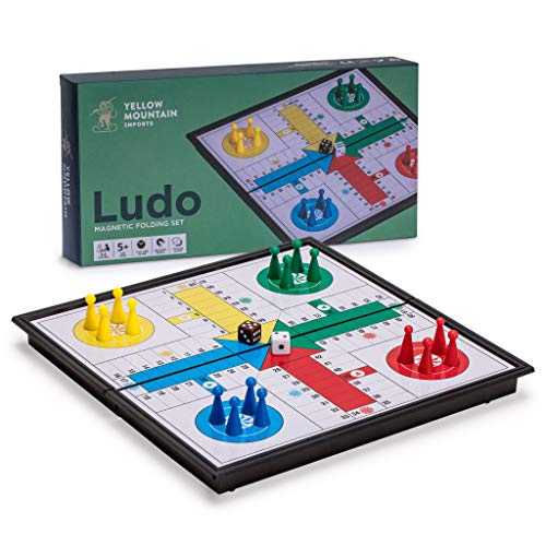 Yellow Mountain Imports Ludo Magnetisches Zusammenklappbares Mini Reise-Brettspiel-Set - 25 Zentimeter - Tragbares klassisches Strategiespiel-Set von Yellow Mountain Imports