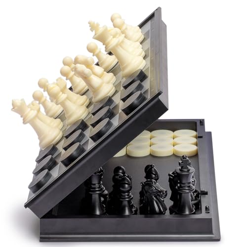 Yellow Mountain Imports 2 in 1 Travel Magnetic Chess and Checkers - 12.5" von Yellow Mountain Imports