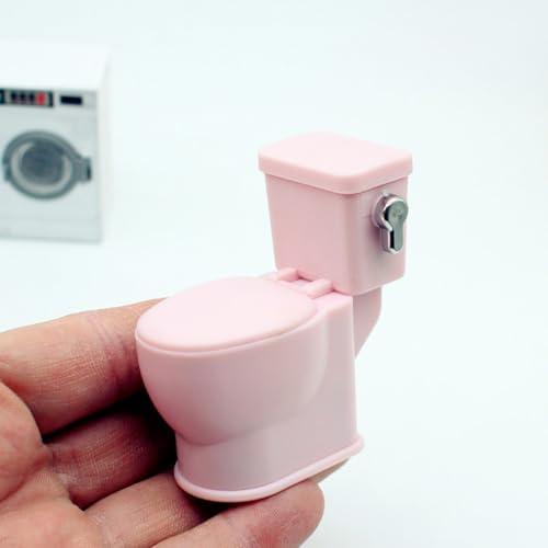 Wichtel Toilette Puppen für Puppenhaus Wichtel Klo Puppenhaus Puppen Toilettenhäuschen Puppen Waschtisch Badewanne 1:12 Miniatur Toilettenartikel Set Puppenhaus Zubehör für Puppenhäuser (Pink) von Yelschwa