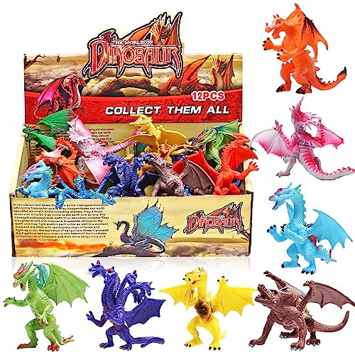 12 Stücke ausgewählte Drachenfiguren, Spielzeuge in Form von Drachen, Mini-Drachenset 4 inch, mit geschenktem Box, Tierwelt, ungiftiges und sicheres Material AB,Spielzeuge für Jungs und Kinder von YeoNational&Toys