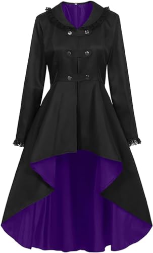 Yeooa Damen Vintage Gothic Trenchcoat Steampunk Mittelalter liches Renaissance Viktoria nisches Kostüm Lange Jacke Halloween Rave Party Bühne Performance Cosplay Kostüm (Schwarz-Lila,L) von Yeooa