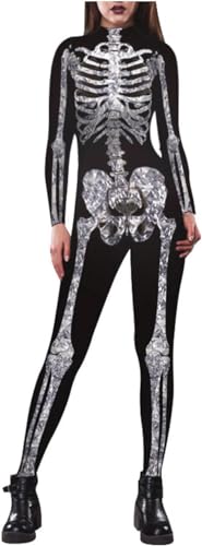 Yeooa Halloween Kostüme für Frauen mit Skelett bedruckter Overall Halloween Rollenspiel Bühnen performance Karneval Party Kostüme (Farbe 2,XL) von Yeooa