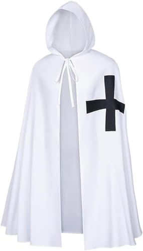 Yeooa Herren Damen Cosplay Halloween Mittelalter liche Ankleide Ritter Umhang Unisex Vintage Kreuz weiße Tempel Umhang Robe Bühnen performance Weihnachts thema Cosplay Party Kostüm (Weiß,L) von Yeooa