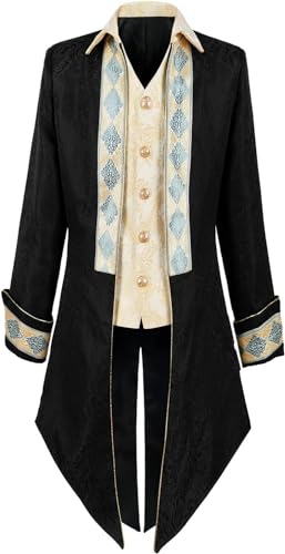 Yeooa Herren Piraten kostüm Mittelalter licher Renaissance Ritter Smoking Gothic Vintage Jacke Halloween Fancy Kleid Cosplay Prom Kostüm (Schwarz,3XL) von Yeooa