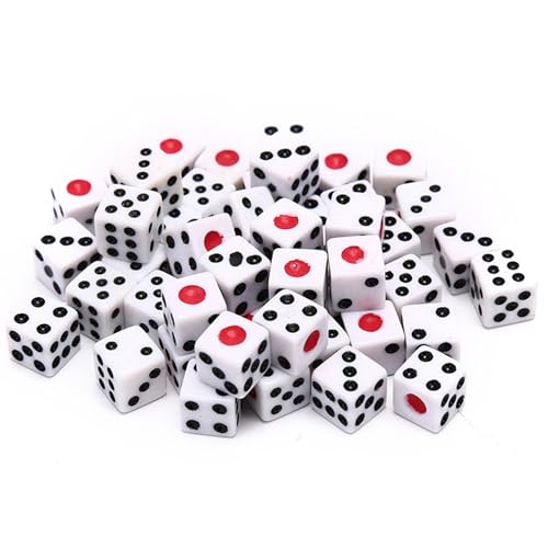 Yeory DICE -Set, 50 PCS Acryl 6 -seitig -Würfel, Mini Würfel mit schwarzen und roten Punkten für Brettspiele, Mini -Würfel -Set von Yeory