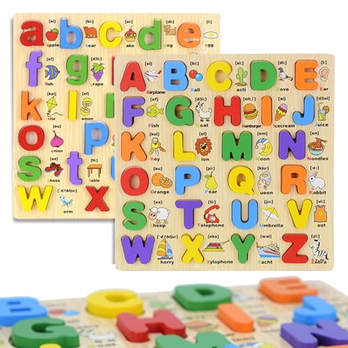 Holzalphabetpuzzle, 2-teiliges Holzpuzzle, Form- und Farb-ABC-Puzzle, Alphabet-Puzzles zum frühen Lernen für Kleinkinder, ABC-Puzzle von Yeory