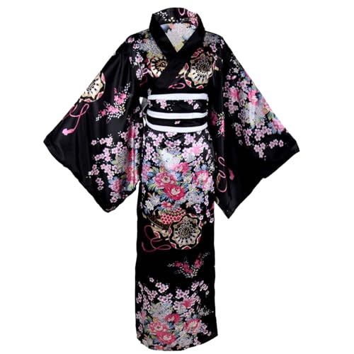 Japanische Robe, Yukata für Frauen, Blumenmuster Japanisch Kimono, Frauen Yukata Robe, Kimono Robe für Party Schwarz von Yeory