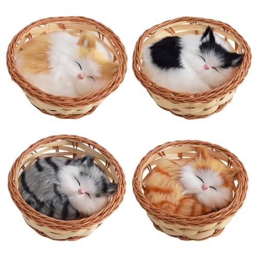 Katzenfiguren, 4pcs Mini -Katzenspielzeug für Kinder, Mini -Katzen -Kätzchen -Figuren, Miniatur -Katzen -Tierspielzeug, schlafende Katze im Korb von Yeory