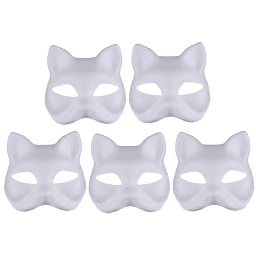 Katzenmaske, 5pcs DIY Blank Fuchs Katzenmasken, DIY -Halbgesichtsmaske, Fox Cat White Paper Maske, DIY Leere Therian -Maske, Leere Katzenmasken zum Malen für Halloween von Yeory