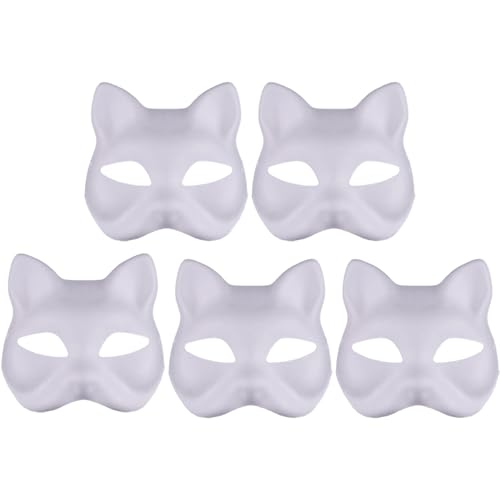 Katzenmasken, 5pcs DIY Leere Fuchs -Katzenmasken, weiße Papiermaske, handgemalte Masken, Anime -Cosplay -Maske, halbe Gesichtskatze Maske von Yeory