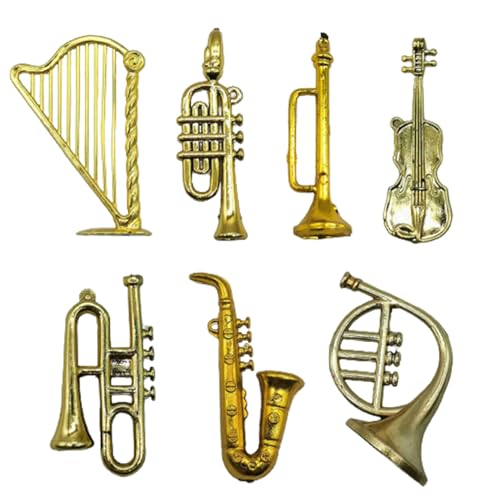 Yeory Miniatur -Musikinstrumente 7pcs/Set Plastik Saxophon Spielzeugsaxophon Hängendes winzige Geige mit Lochhaken Goldener Spielzeug -Trompete von Yeory