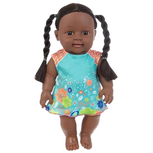 Schwarze Babypuppen, 12 Zoll Amerikaner Afrikaner realistischer Babypuppen mit Kleid, beweglicher Gelenk und doppelter Pferdeschwanzgeflecht dunkle Haut Babypuppe für Kindergeschenke, blaue, realisti von Yeory