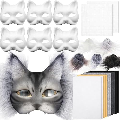 Therian Mask Set, 18pcs Katzenmasken -Kit mit Masken, Therian Cat Mask Kit, Diy leere Therian Maske für Maskerade von Yeory