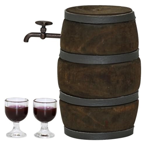 Yeory 1 12 Skala Dollhouse Accessoires, Bier Barrel Mini Dollhouse Accessoires mit Wasserhahn und Weingläser, Miniaturpuppenhauszubehör, Puppenhaus Miniaturen 1 12 Skala von Yeory