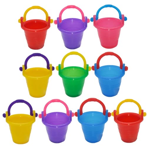 Yeory 10pcs Mini Eimer, leichte Plastiksandspielzeug tragbares Zufallsfarbenpuppenhaus Sandbox Eimer mit Griff für Kinder Rollenspiele Dollhouse Dekor, Sandeimer von Yeory