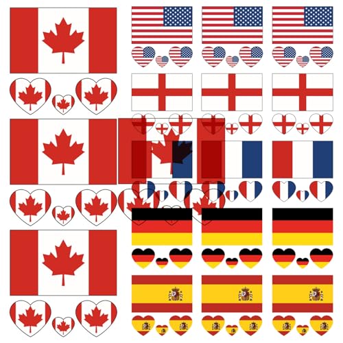 Yeory 18pcs temporäres Tattoo 6 Land Flags 2,36 Zoll wasserdicht langlebig vorübergehend Tattoos Fußballspiel Country Sticker für Männer Frauen Kinder (Set 1), Country Sticker von Yeory