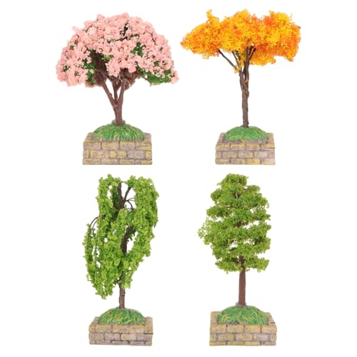 Yeory 4 Stück Miniaturbäume, Mini-Modellbäume aus Kunststoff mit Sockel, Miniaturpflanzen für Moos-Bonsai, Mikrolandschaft, Feenhaus-Zubehör, Minibäume zum Basteln von Yeory