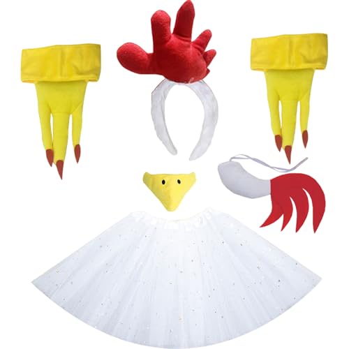 Yeory 6PCS/Set Chicken Kostüm, Partykleid Hühnchenkostüm Kinder, niedliches Cartoon -Tierkostüm, Kinder Cosplay -Kostüm für Party, Tierkostüme von Yeory