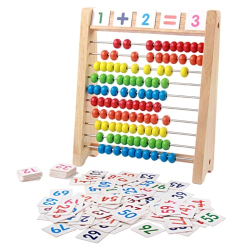 Yeory Abacus für Kindermathematik mit mehrfarbigen Perlen, 10-Reihen-Holzabakus mit 110 Karten, Zählen von Blöcken, Vorschulmathematik-Lernwerkzeugen für Kinder 3+ für von Yeory