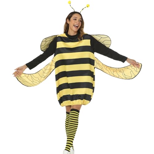 Yeory Bienenkostüm mit langen Ärmeln, gestreiftes Muster Bienenkostüm Set, lustige Cosplay -Kostüme für Partys, Bienenkostüm für Erwachsene l von Yeory