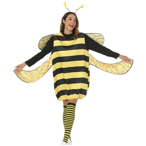 Yeory Bienenkostüm mit langen Ärmeln, gestreiftes Muster Bienenkostüm Set, lustige Cosplay -Kostüme für Partys, Bienenkostüm für Erwachsene m von Yeory