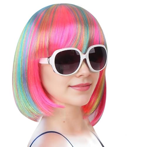 Yeory Bob Wig Rainbow, 12 -Zoll -Mode -farbige Perücken mit Pony, Perücken für Frauen, heterosexuelle Bob -Perücke, Erwachsene Dress -up -Perücken von Yeory