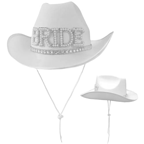 Yeory Cowgirl -Hut, glänzender Brautbrief Cowgirl Hat, breites Schwankung Panama Mütze, Braut Cowgirl Hut, weißer Cowboyhut, Neuheit Cowboyhut, Cowboy -Hut -Kostümer -Party -Accessoire von Yeory