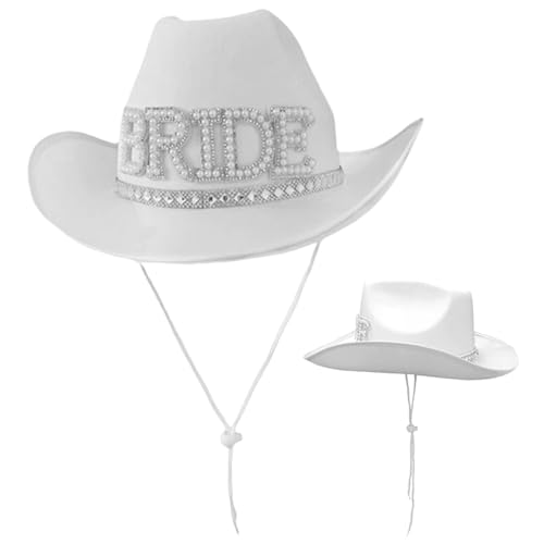 Yeory Cowgirlhut für die Braut, Panamamütze zur Hochzeit, Cowboyhut mit breiter Krempe für Damen, weißer Cowgirlhut von Yeory