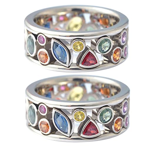 Yeory Edelsteinringe 2pcs Voll geometrisch geformte Diamantregenbogen -Steinringe für Frauen Größe 8 glänzende Kristallringsteinringe für Frauen von Yeory