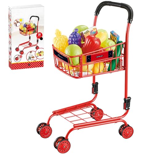 Yeory Einkaufswagen für Kinder, Spielzeugeinkaufswagen mit Essen, Kinderkarton, Trolley -Spielset, Einkaufsgeschäftswagen -Accessoire -Set, Plastikeinkaufswagen von Yeory