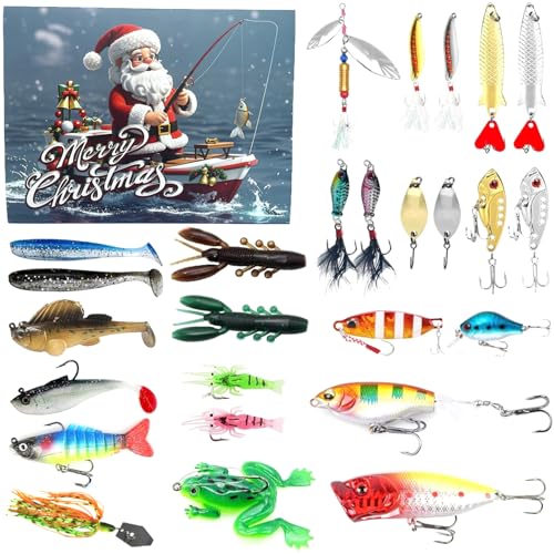 Yeory Fischerei Adventskalender 2024 26 Tag des Countdown -Fischerei Tackle Advent Calender umfasst Verschiedene Köderstile1, Adventskalender 2024 von Yeory